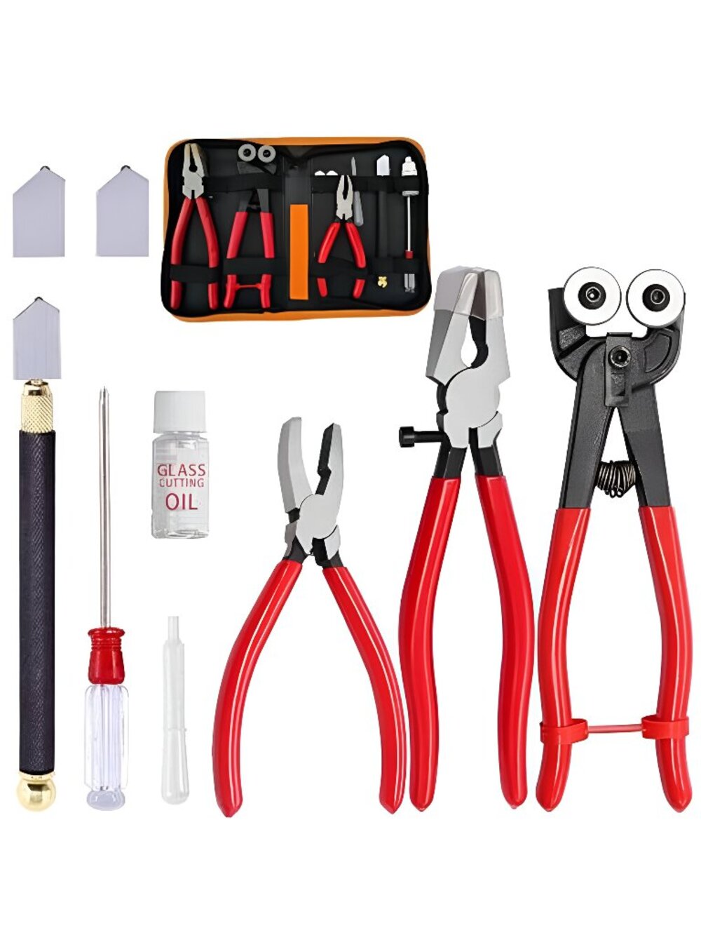 Glass Cutting Tool Set Kit, Wheeled Glass Tile Nippers, Glass Running - D